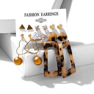 Fashion Earrings 12 piece Set Tortoise Shell Gold Accents dangle Holiday Gift